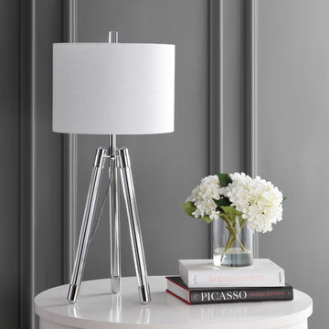 Wyman 30.5" Surveyor's Tripod Crystal/Metal LED Table Lamp - JONATHAN Y